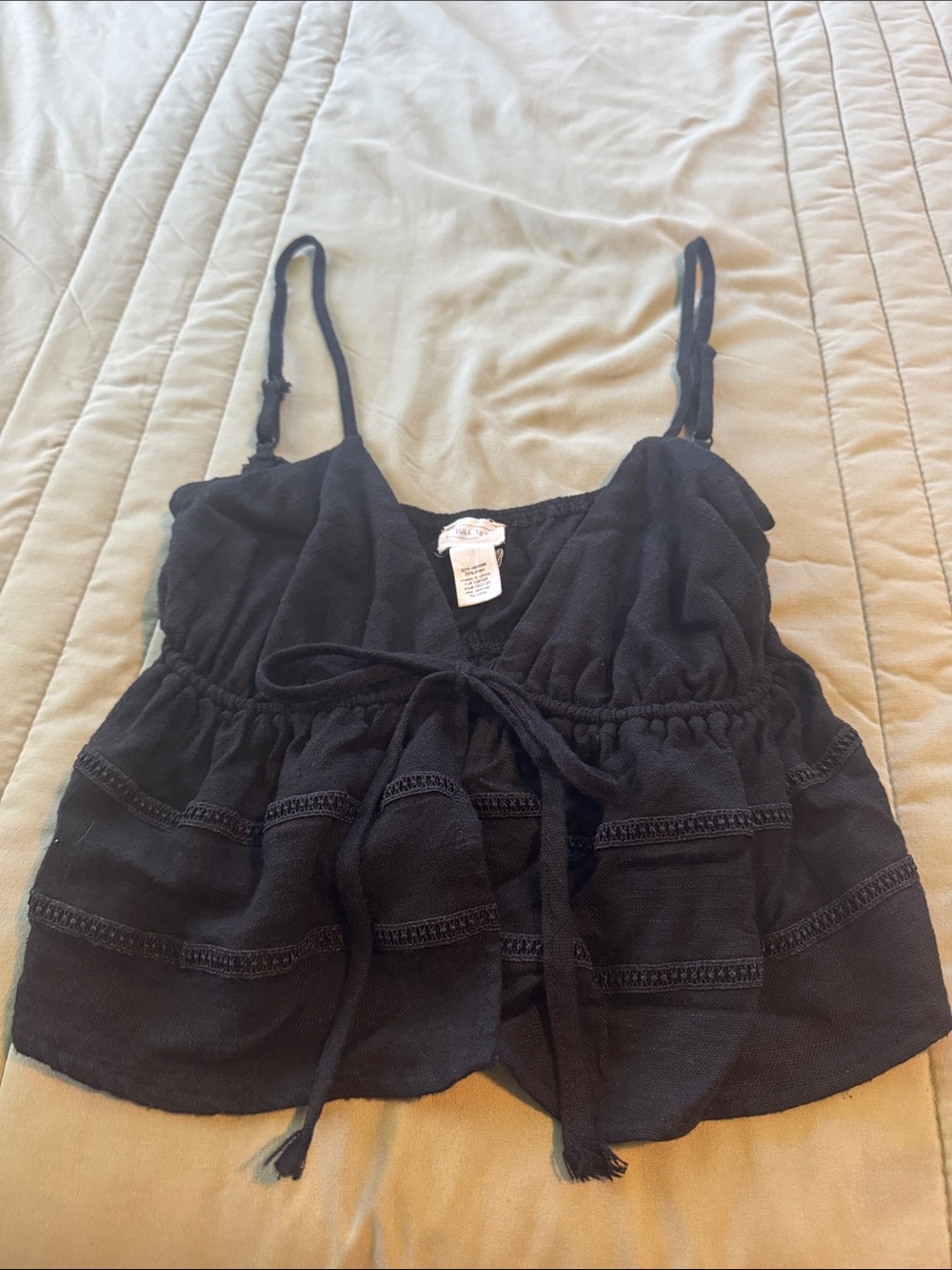 Full Tilt Black Tie-Front Spaghetti Strap Camisole